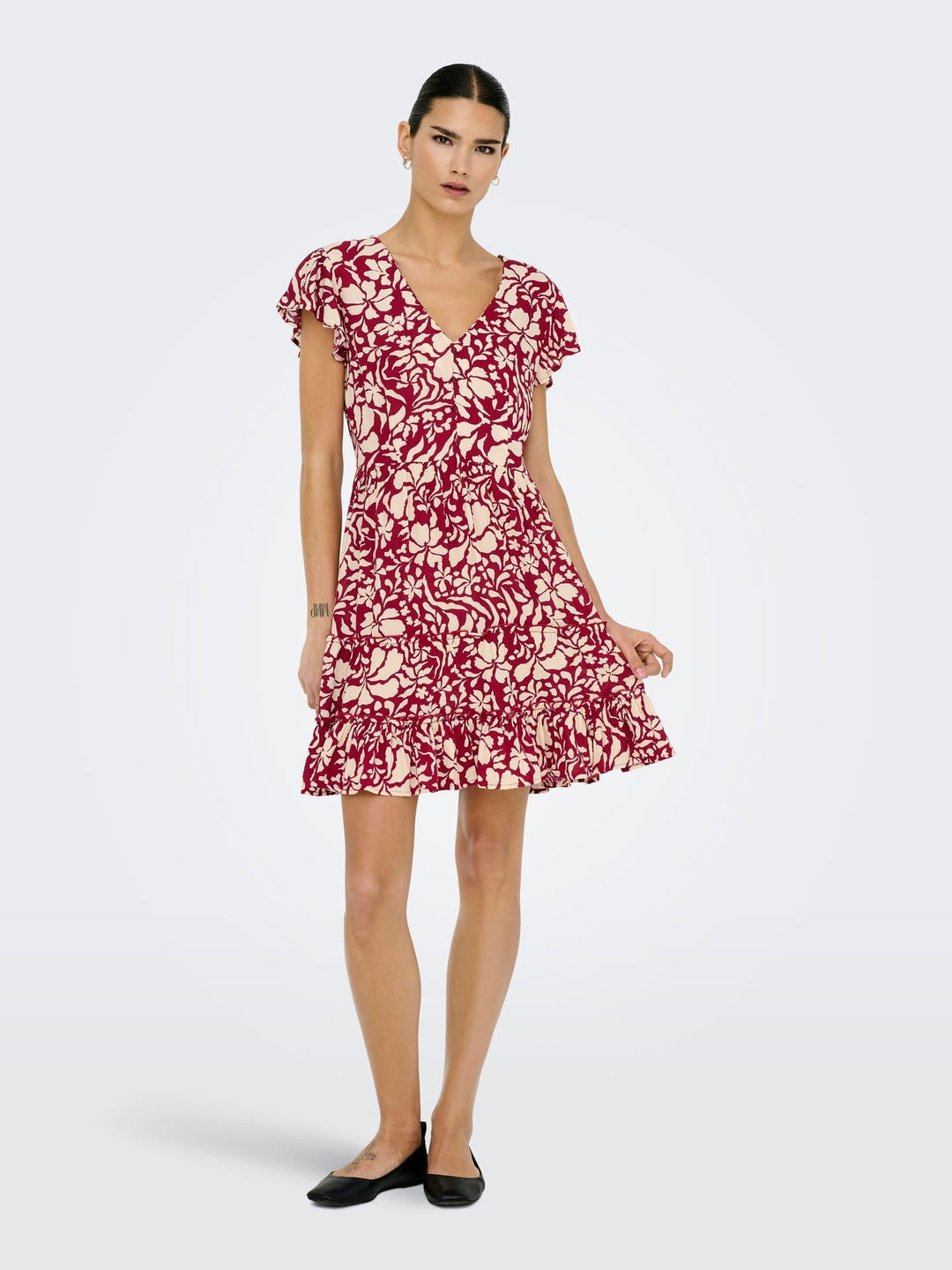 Only 15320419 Claudette jurk kort rood dessin – dames