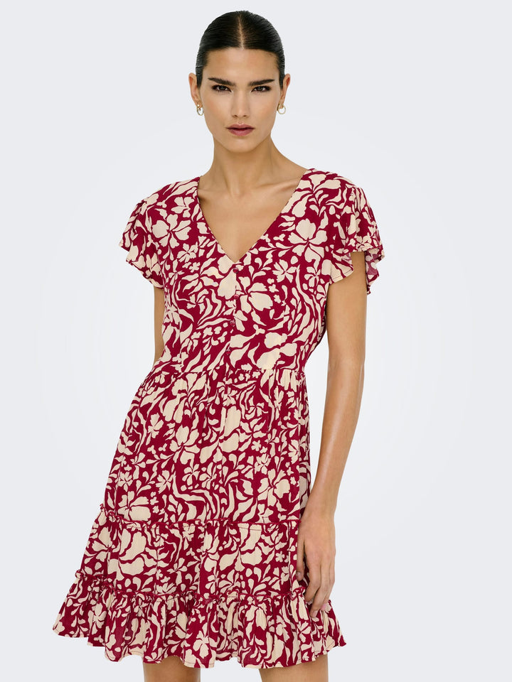 Only 15320419 Claudette jurk kort rood dessin – dames