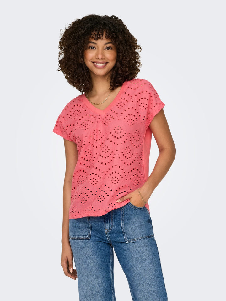 Only ONLLULU LIFE V-hals top koraal rood – dames