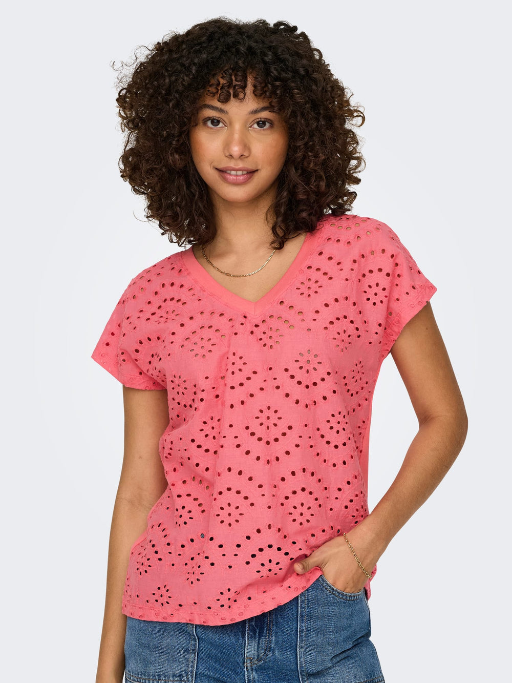 Only ONLLULU LIFE V-hals top koraal rood – dames