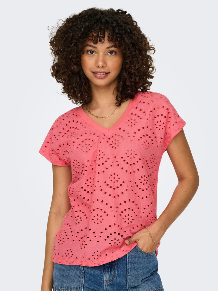 Only ONLLULU LIFE V-hals top koraal rood – dames