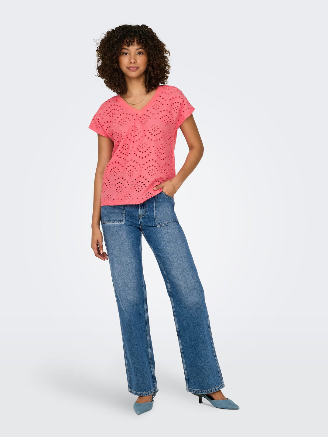 Only ONLLULU LIFE V-hals top koraal rood – dames