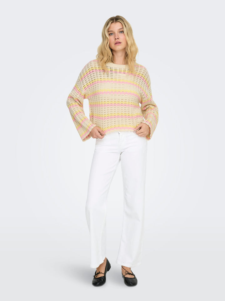 Only ONLASA LS O-NECK KNT NOOS trui zand dessin – dames