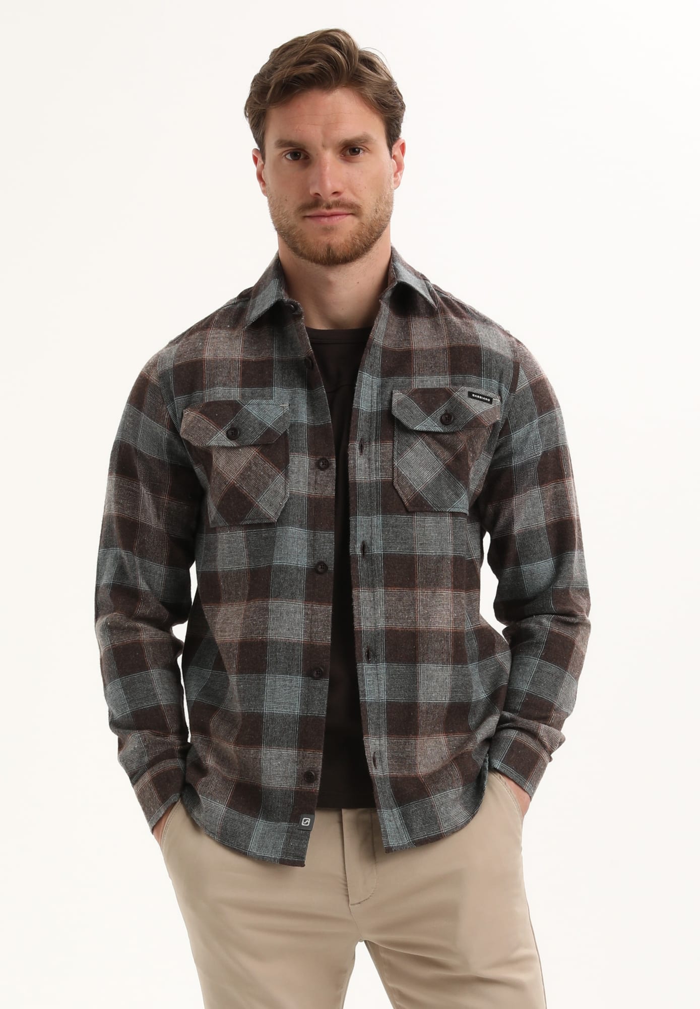Gabbiano men 335749 overhemd l/m bruin dessin – heren