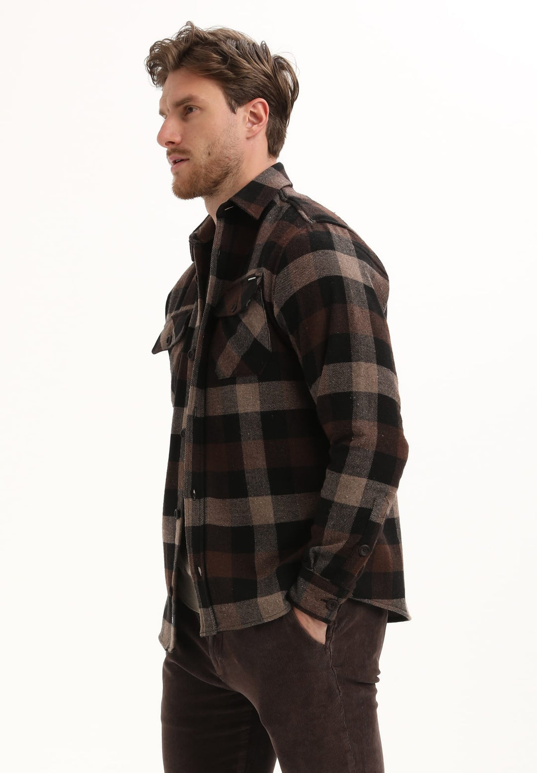 Gabbiano men overhemd l/m bruin dessin – heren