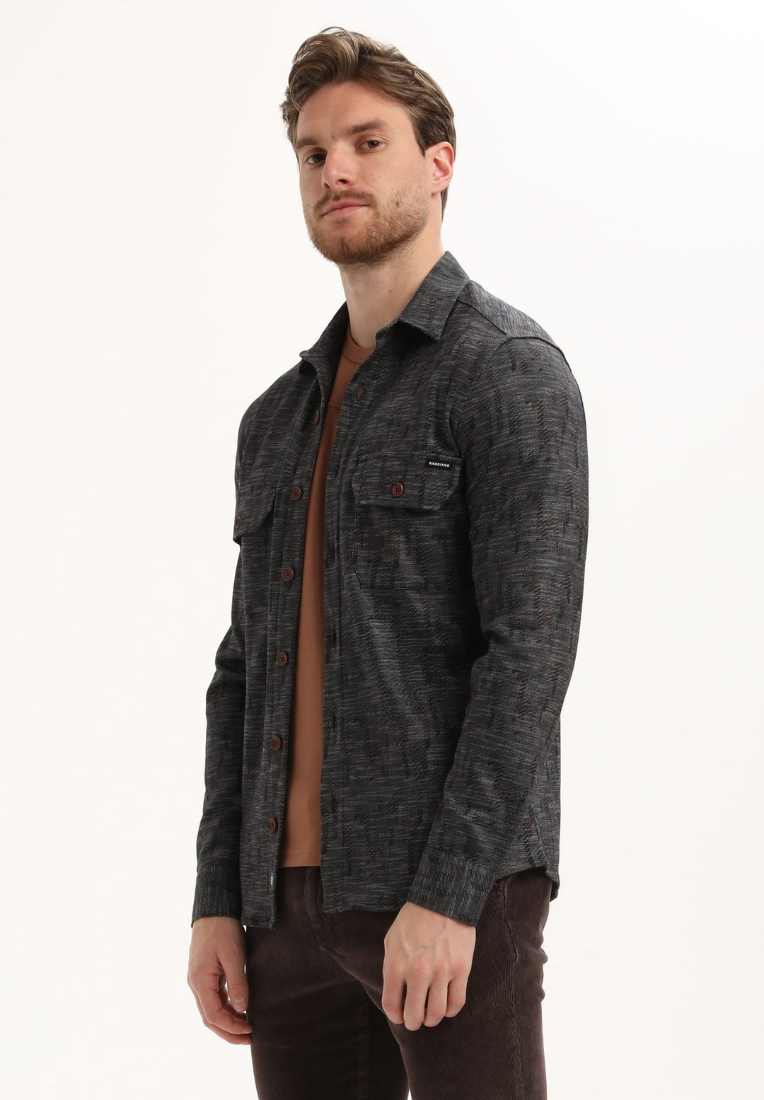 Gabbiano men overhemd l/m zwart dessin – heren