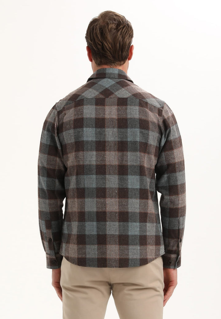 Gabbiano men 335749 overhemd l/m bruin dessin – heren