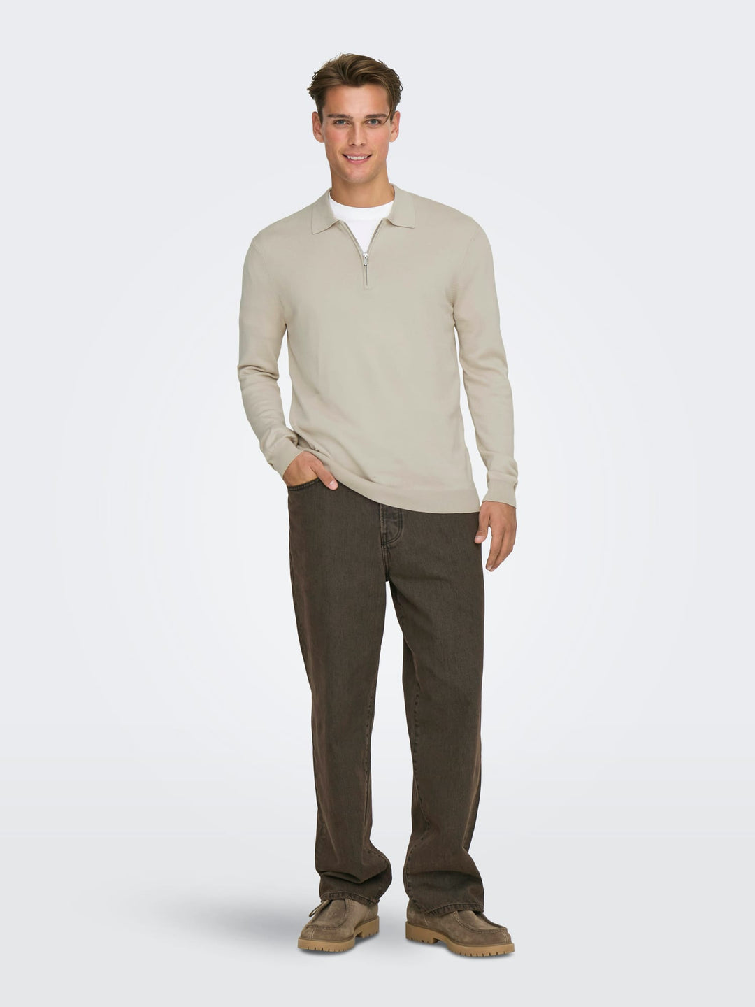 ONLY & SONS Wyler polo l/m beige – heren