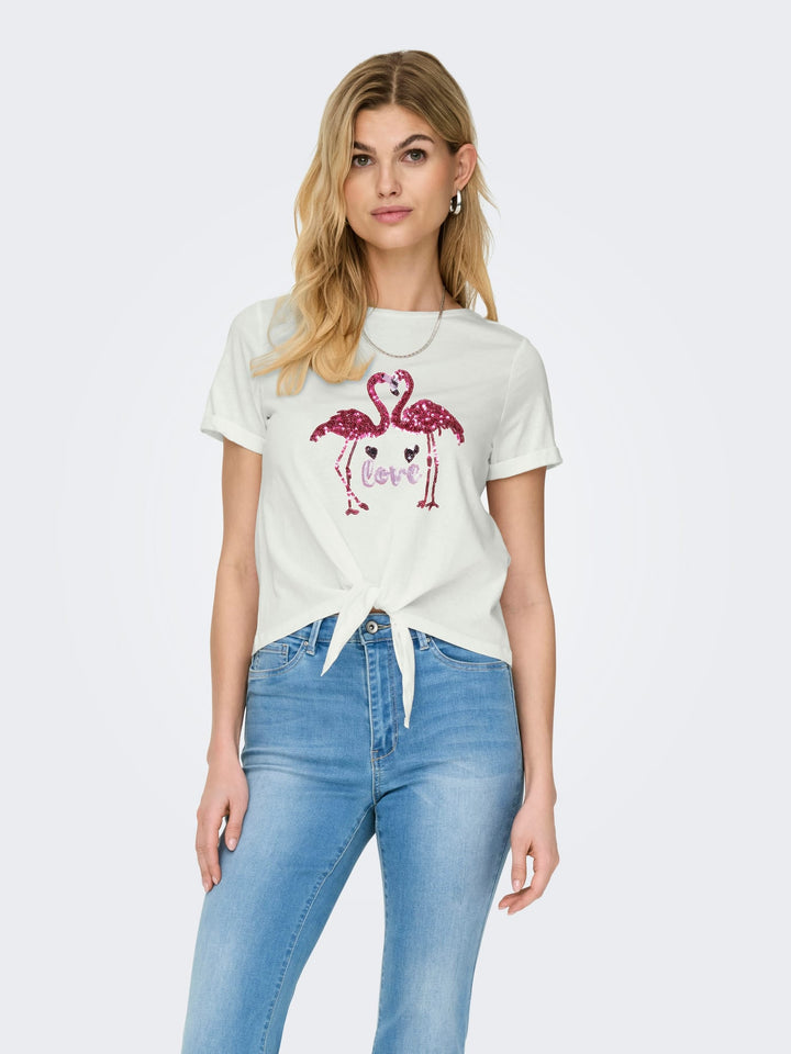 Only ONLDORA S/S Knot T-shirt dames – off-white