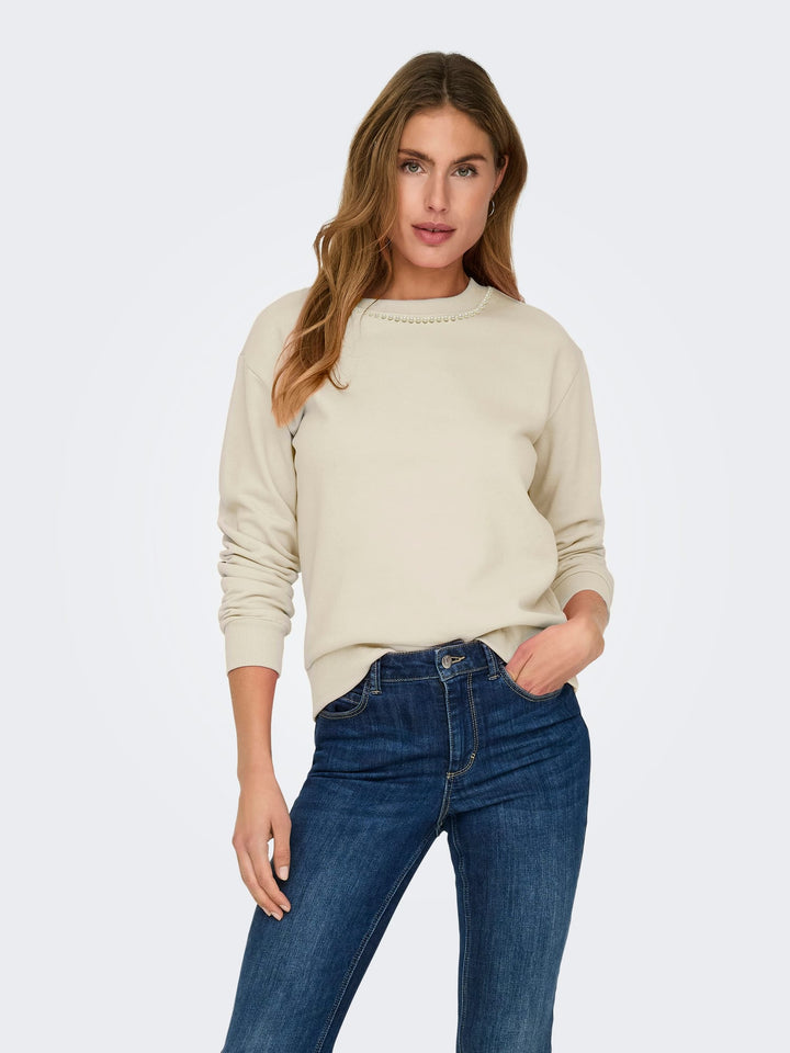 Jacqueline de Yong JDYPARIS L/S EMB SWEAT - dames sweater ecru