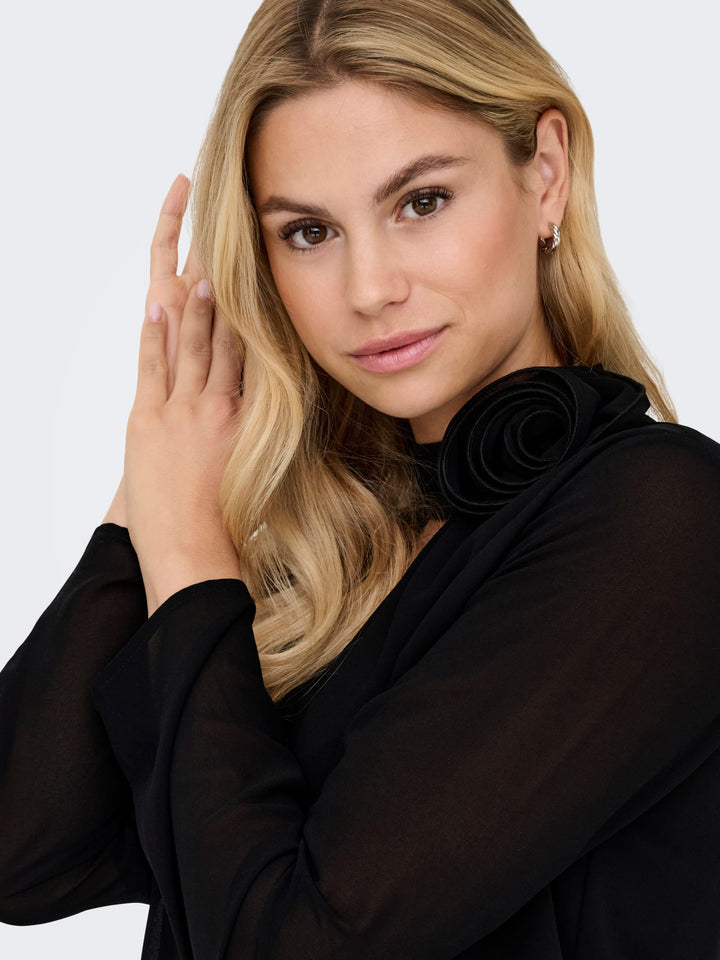 Jacqueline de Yong JDYNOMI L/S HIGH NECK TOP – dames - Zwart