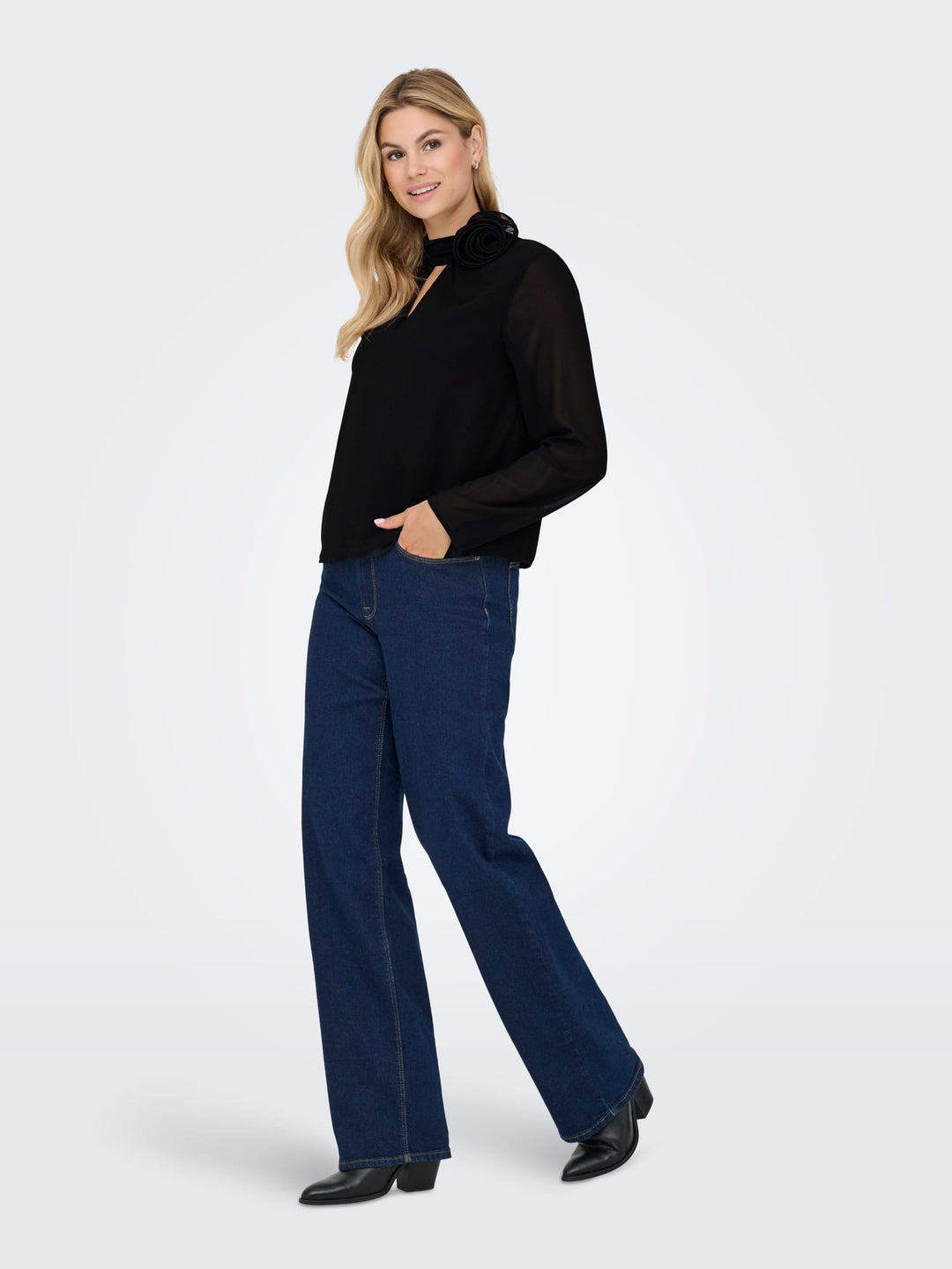 Jacqueline de Yong JDYNOMI L/S HIGH NECK TOP – dames - Zwart