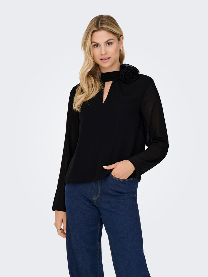Jacqueline de Yong JDYNOMI L/S HIGH NECK TOP – dames - Zwart