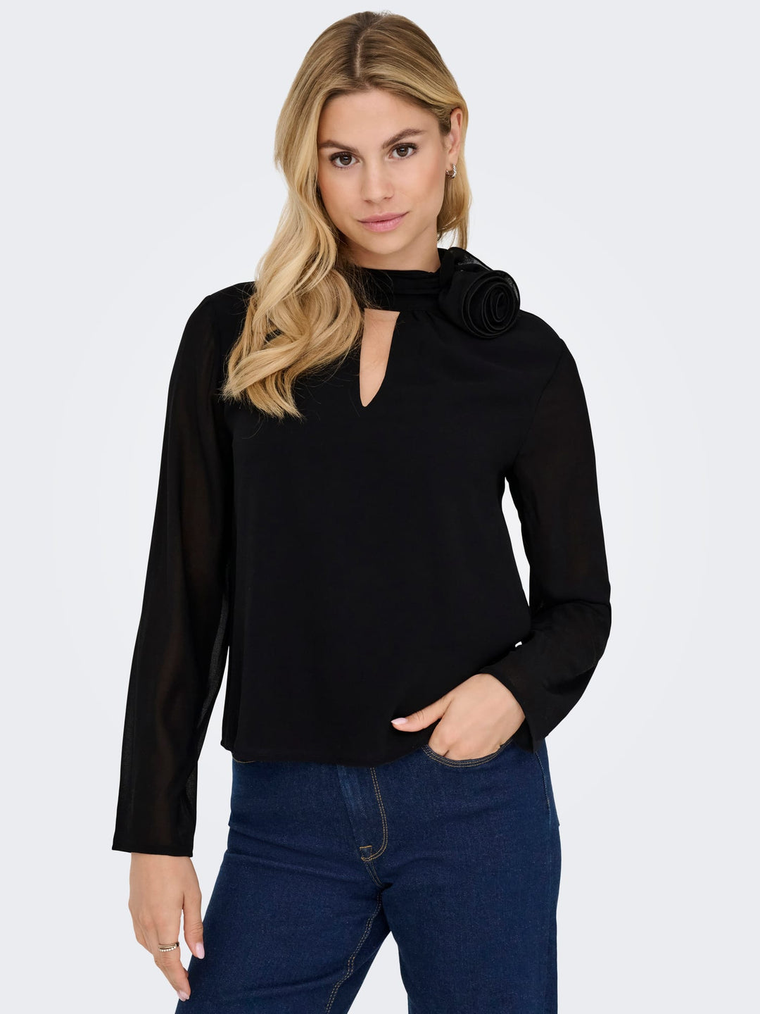 Jacqueline de Yong JDYNOMI L/S HIGH NECK TOP – dames - Zwart