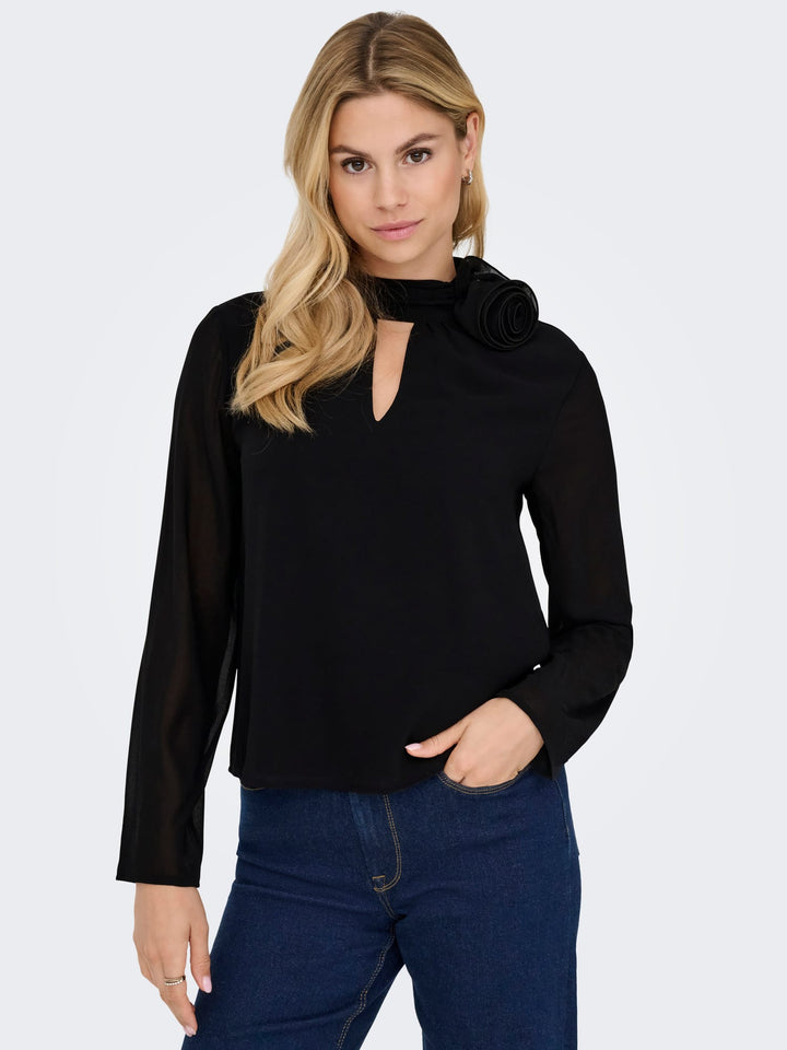 Jacqueline de Yong JDYNOMI L/S HIGH NECK TOP – dames - Zwart