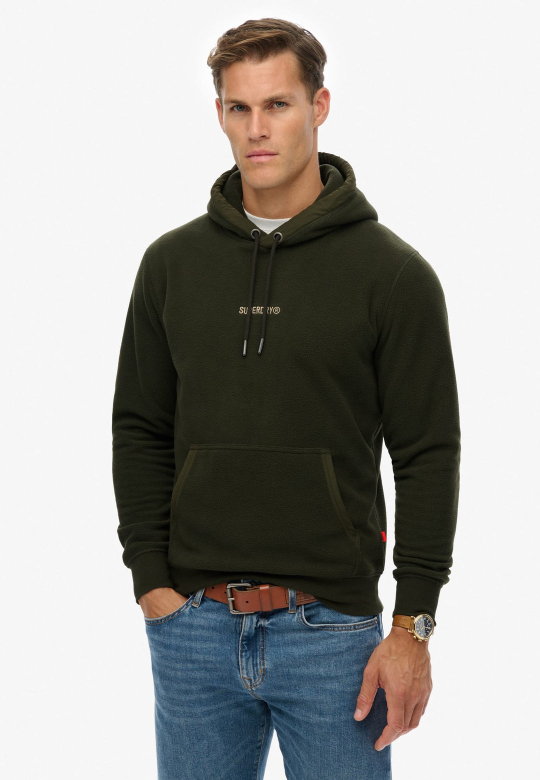 Superdry Micro Logo Fleece Hoodie donkergroen – heren