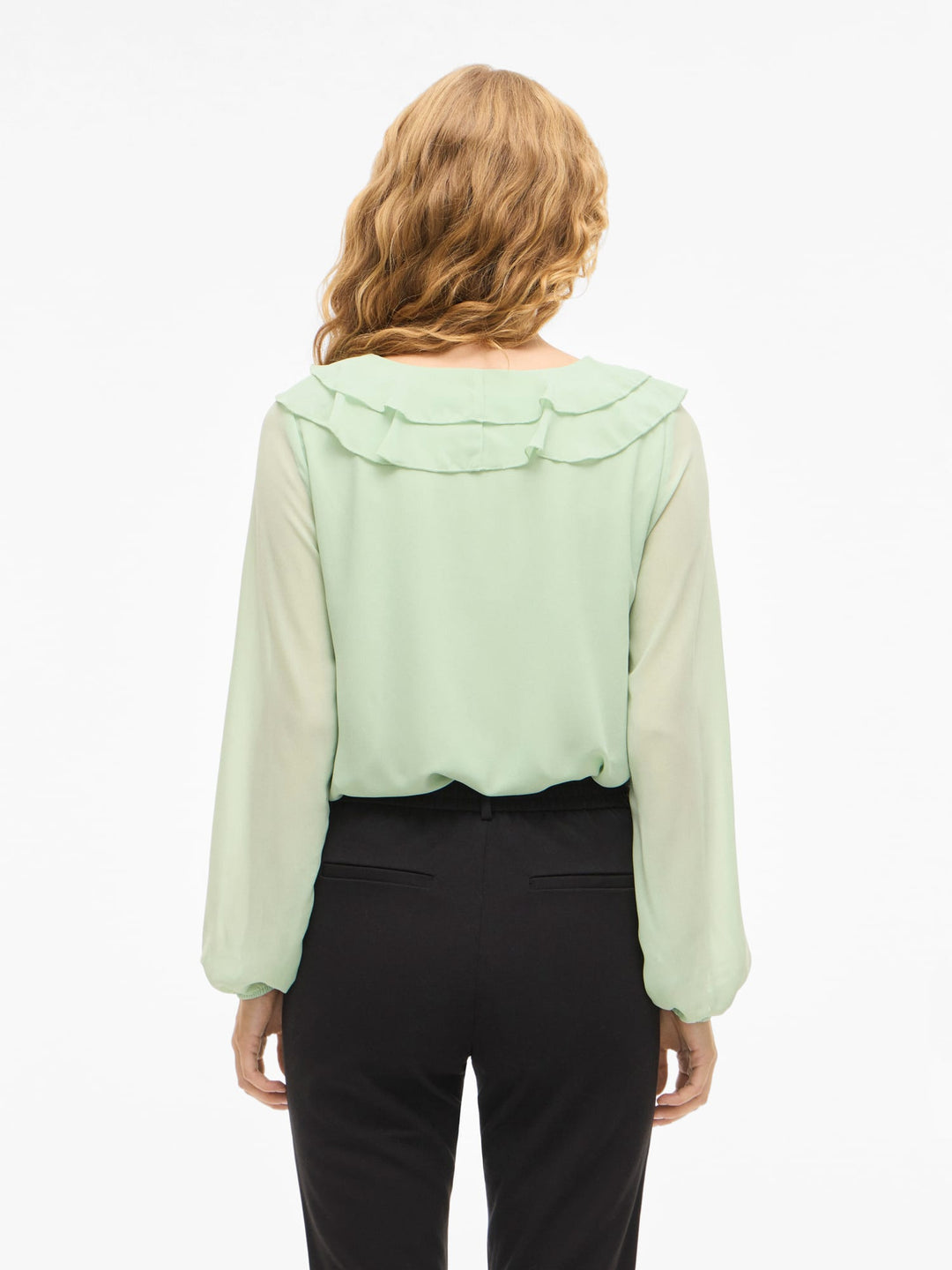 Vila VIANE L/S V-NECK FRILL TOP mint – dames blouse