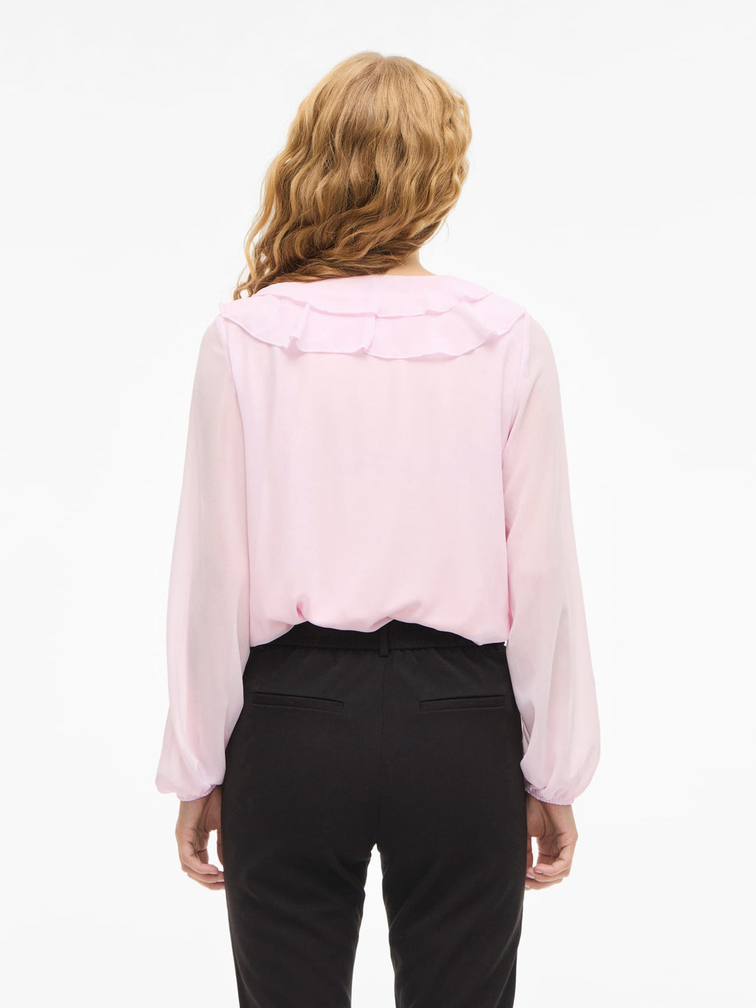 Vila VIANE L/S V-NECK FRILL TOP - licht roze damesblouse