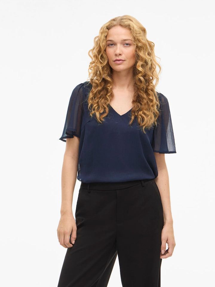 Vila Falia V-hals top navy – dames
