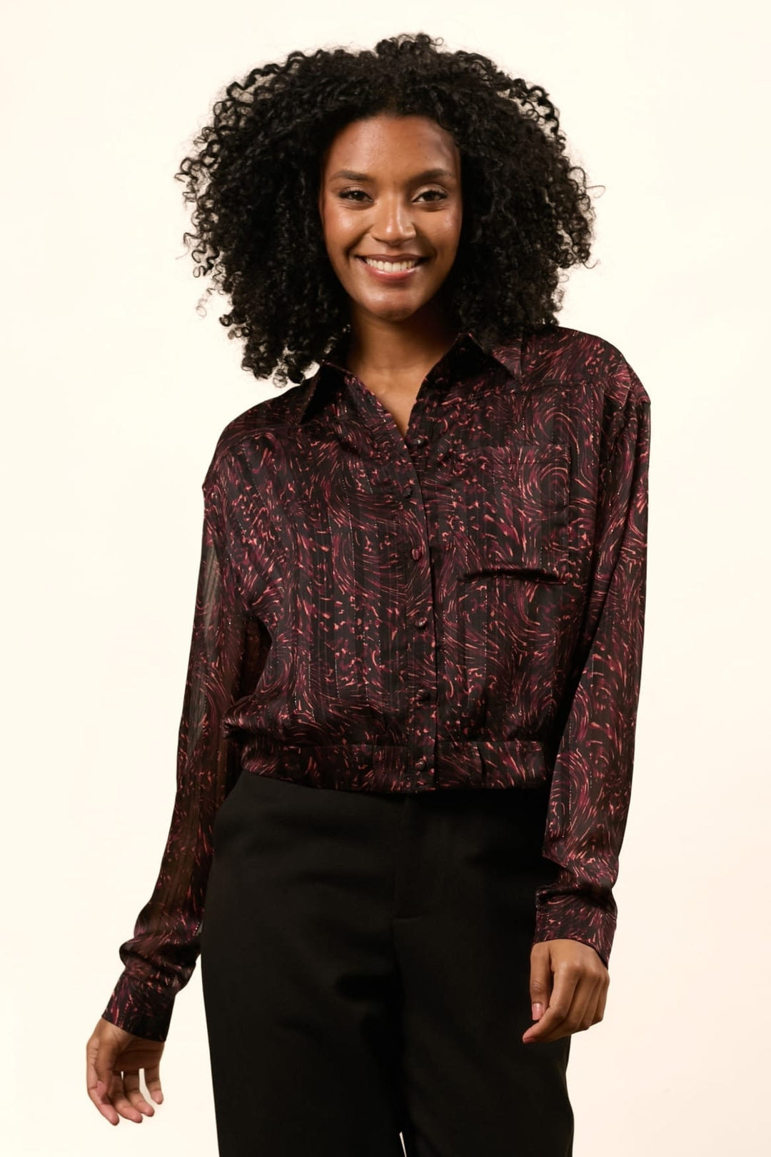 Lofty Manner Qk01 Astrid blouse zwart dessin – dames
