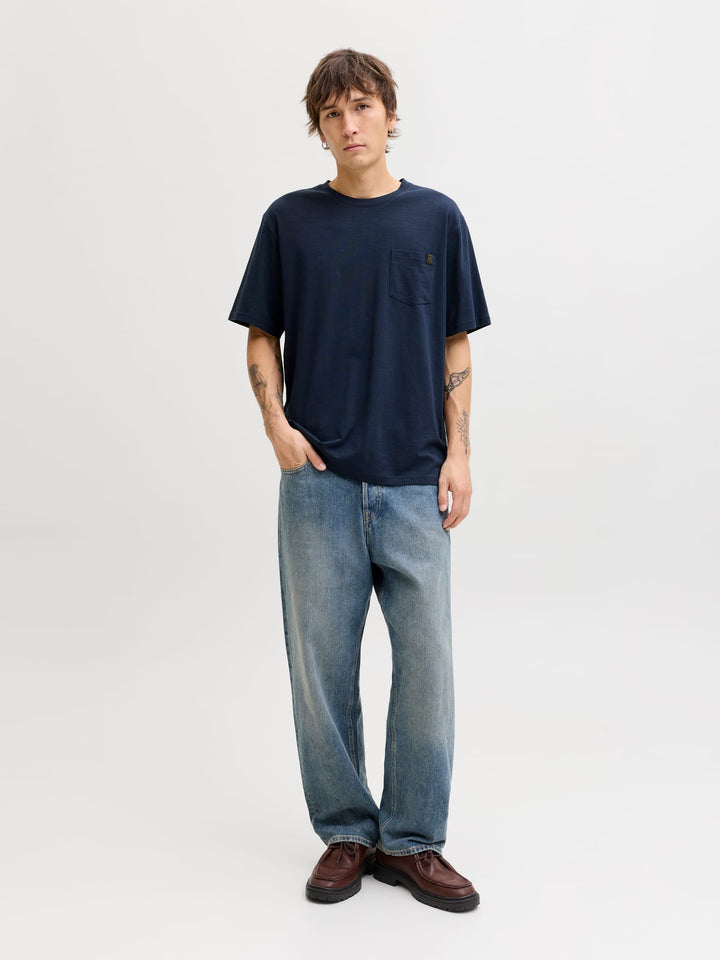 Jack & Jones T-shirt k/m heren navy – JJEDOVER SLUB TEE