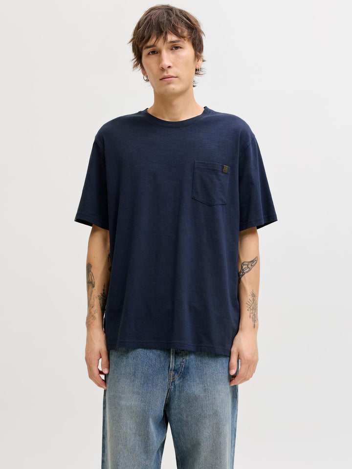 Jack & Jones T-shirt k/m heren navy – JJEDOVER SLUB TEE
