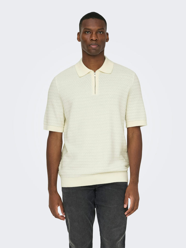 ONLY & SONS ONSMENU REG SS STRUCTURE POLO KNIT – heren - Off-white