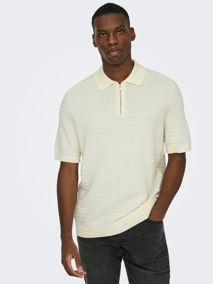 ONLY & SONS ONSMENU REG SS STRUCTURE POLO KNIT – heren - Off-white