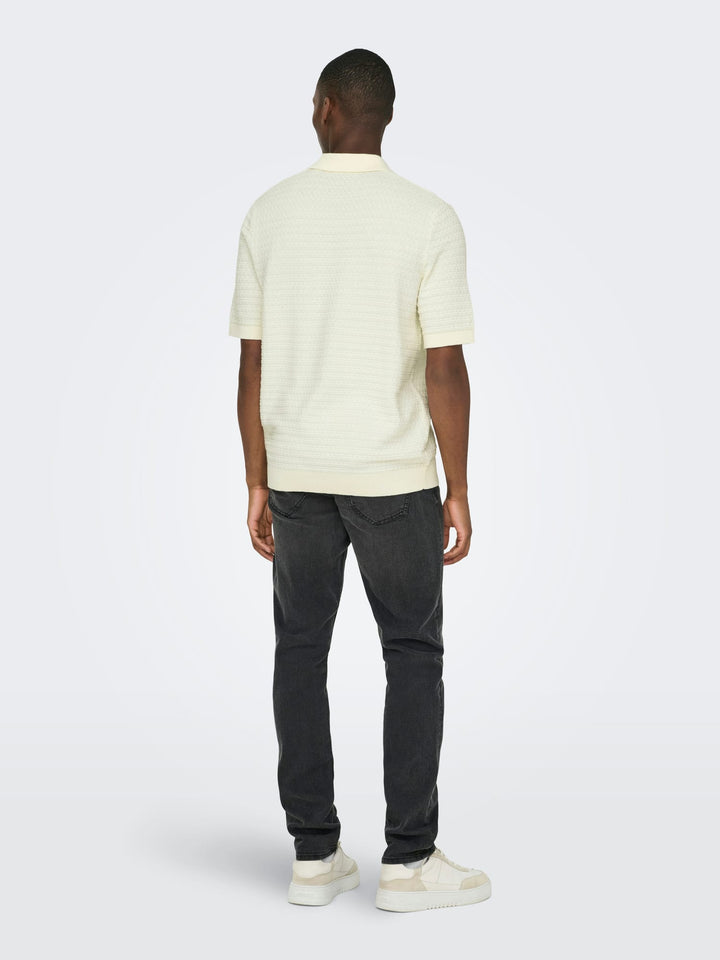 ONLY & SONS ONSMENU REG SS STRUCTURE POLO KNIT – heren - Off-white