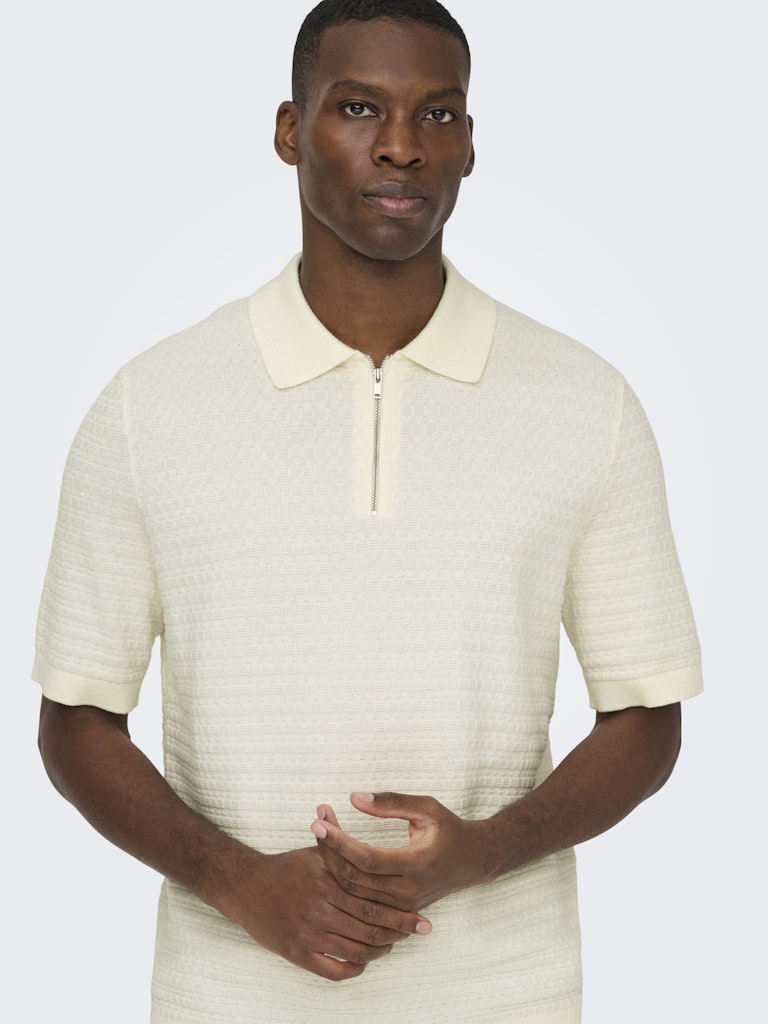 ONLY & SONS ONSMENU REG SS STRUCTURE POLO KNIT – heren - Off-white
