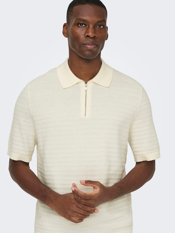 ONLY & SONS ONSMENU REG SS STRUCTURE POLO KNIT – heren - Off-white
