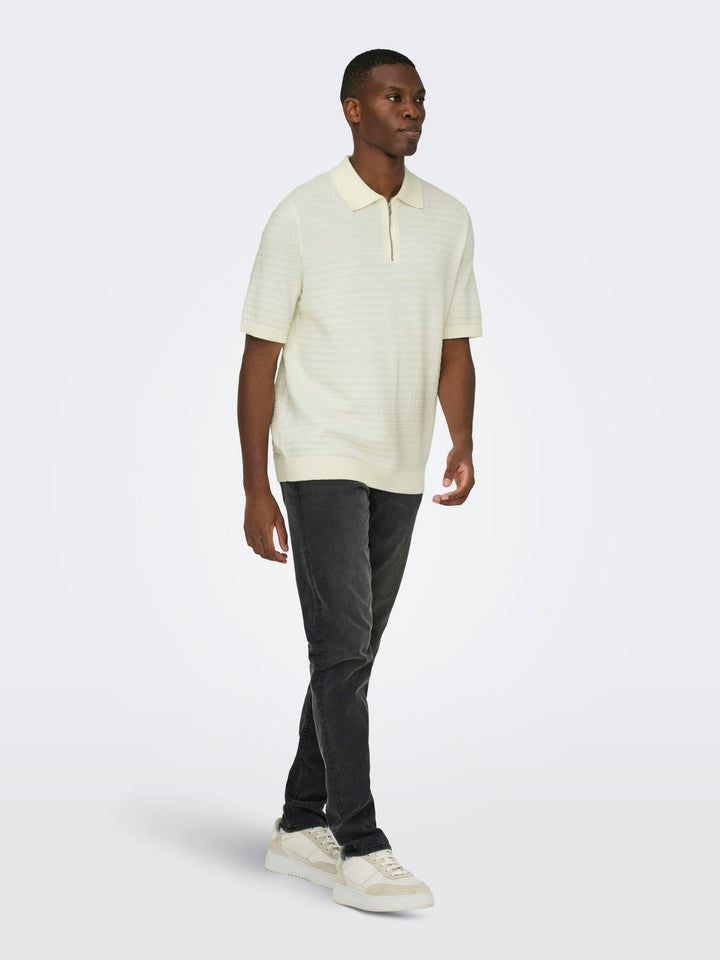 ONLY & SONS ONSMENU REG SS STRUCTURE POLO KNIT – heren - Off-white