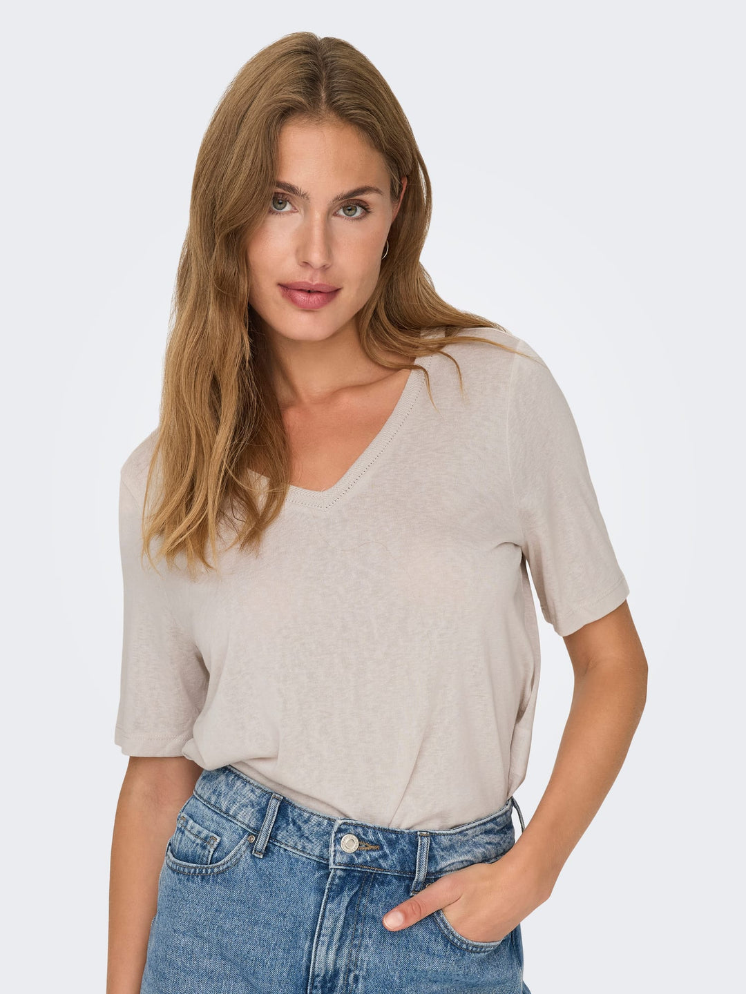 Only Elise T-shirt beige – dames