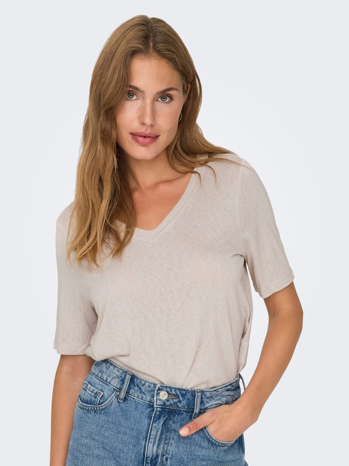 Only Elise T-shirt beige – dames