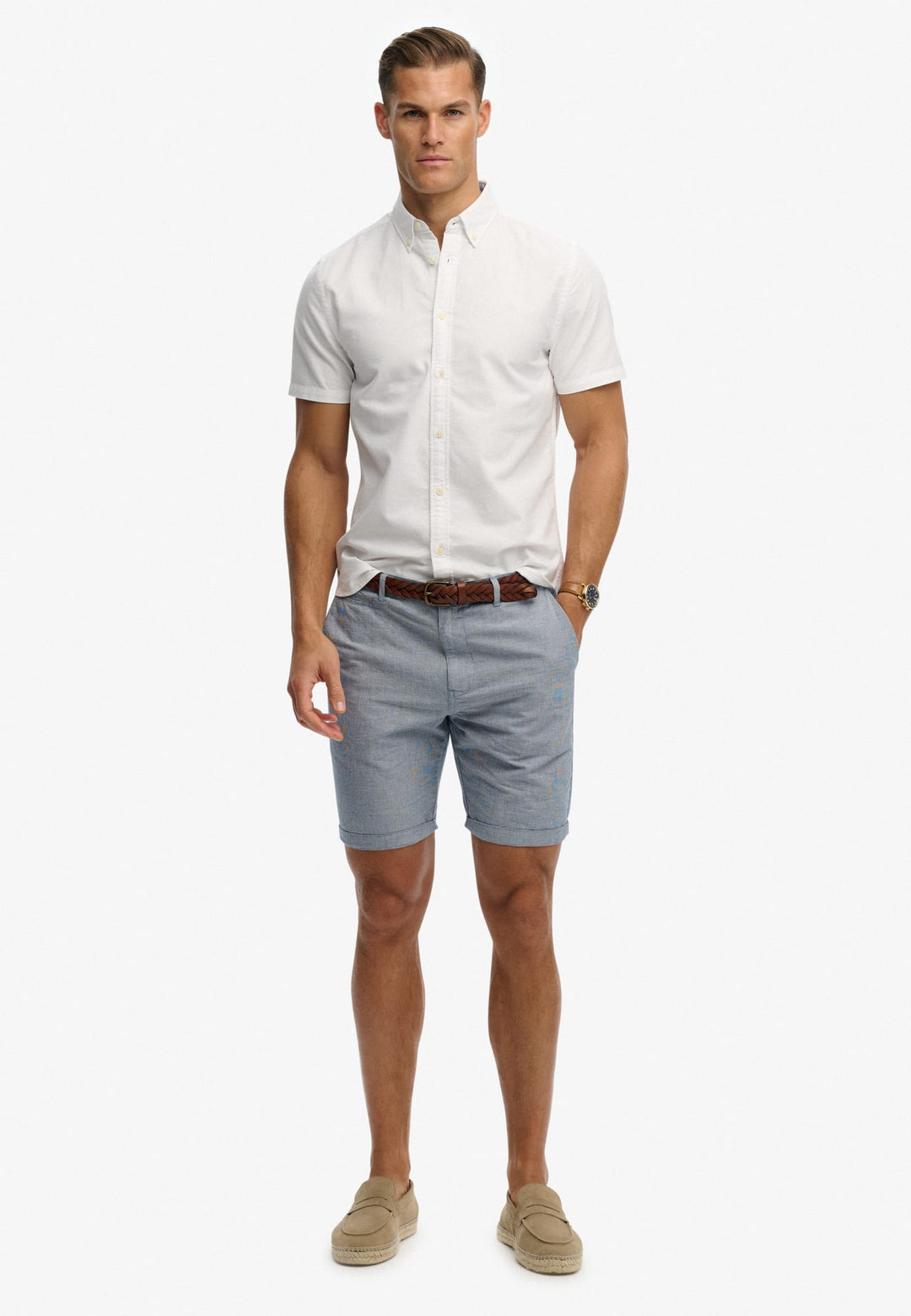 Superdry Preppy Oxford Overhemd Korte Mouwen – heren - Off-white