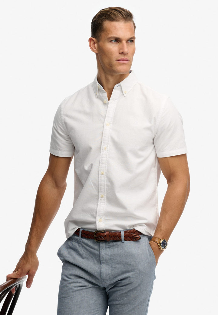 Superdry Preppy Oxford Overhemd Korte Mouwen – heren - Off-white