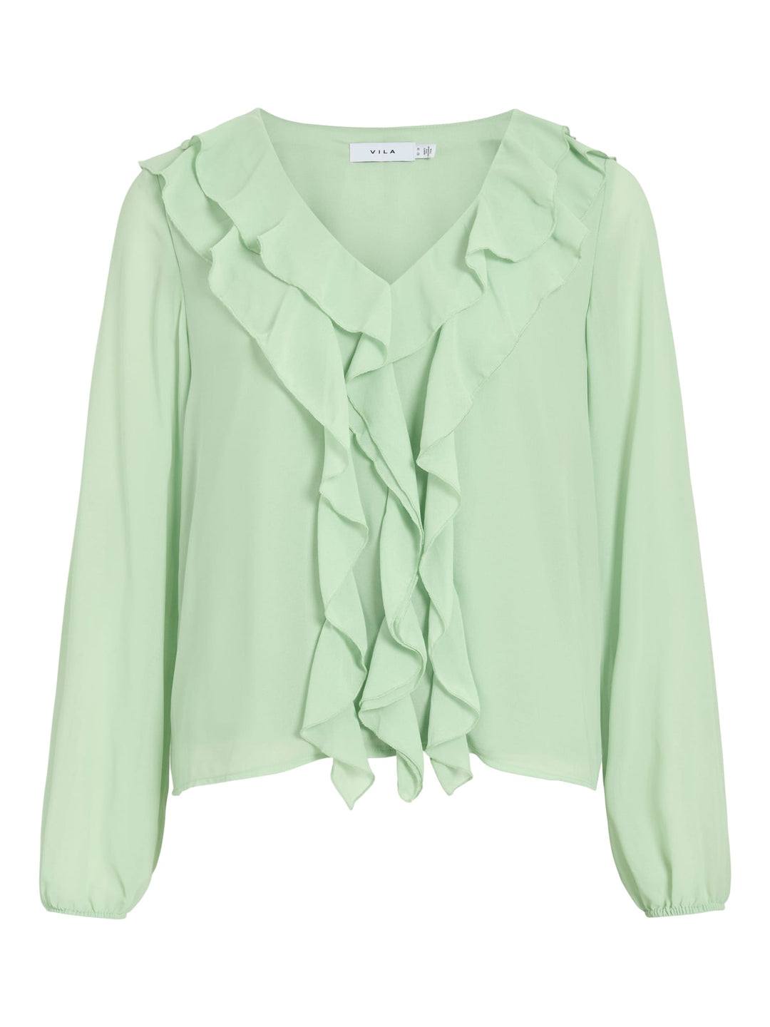 Vila VIANE L/S V-NECK FRILL TOP mint – dames blouse