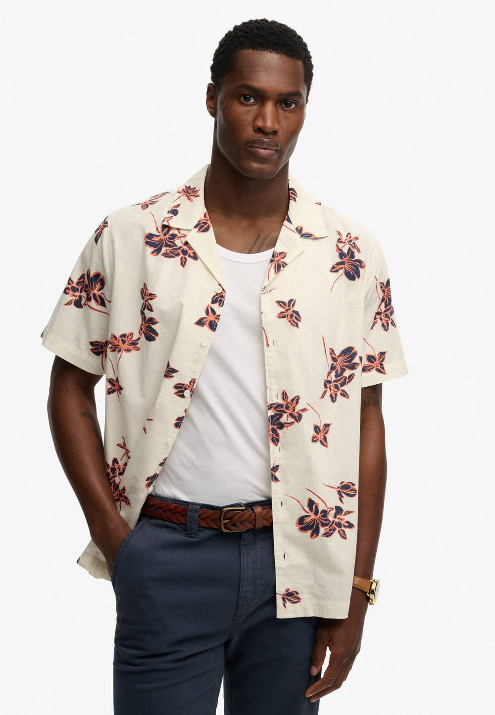 Superdry M4011136A overhemd k/m ecru dessin – heren