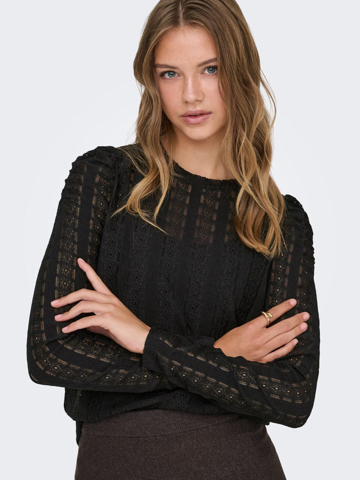 Only ONLMELANIE L/S O-NECK TOP JRS zwart – dames t-shirt