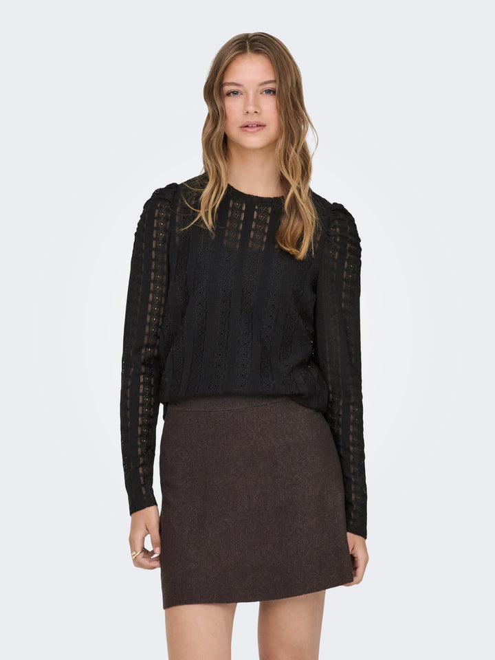Only ONLMELANIE L/S O-NECK TOP JRS zwart – dames t-shirt