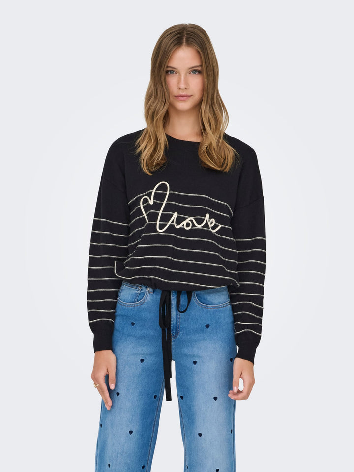 Only gebreide pullover zwart dessin – dames