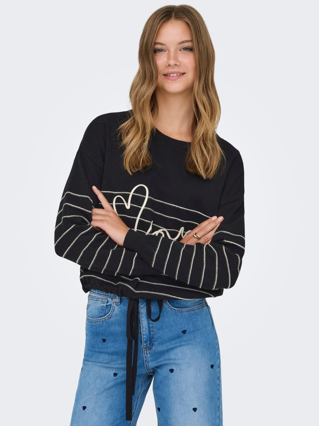 Only gebreide pullover zwart dessin – dames