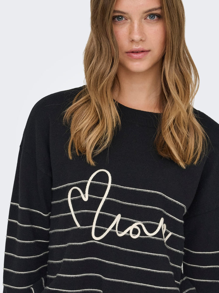 Only gebreide pullover zwart dessin – dames