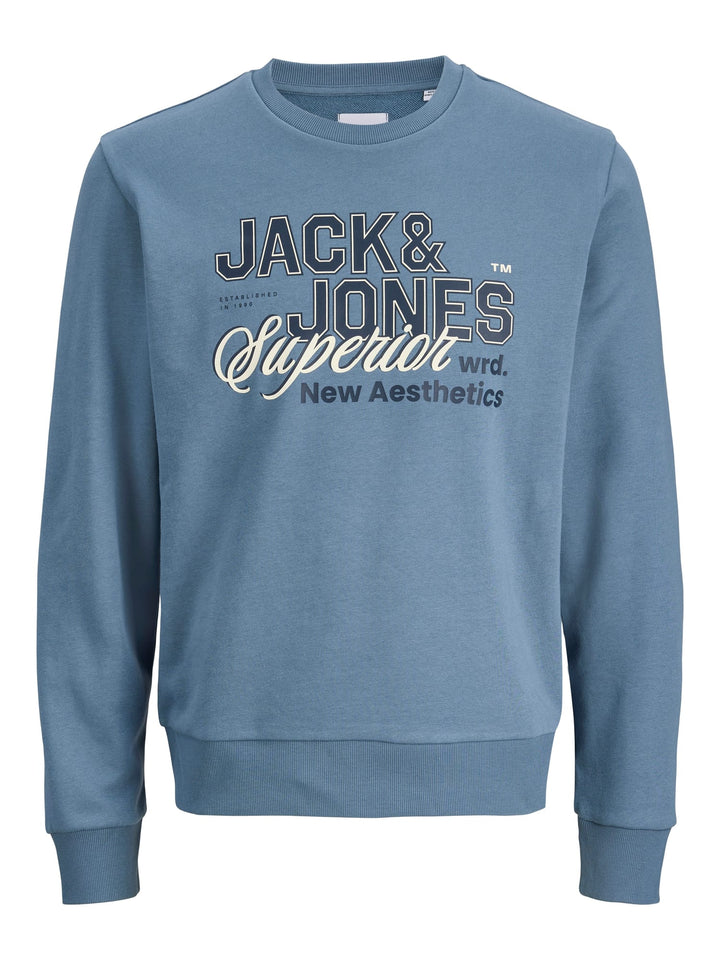 Jack & Jones sweater heren blauw melee – JJELOGO SWEAT CREW NECK