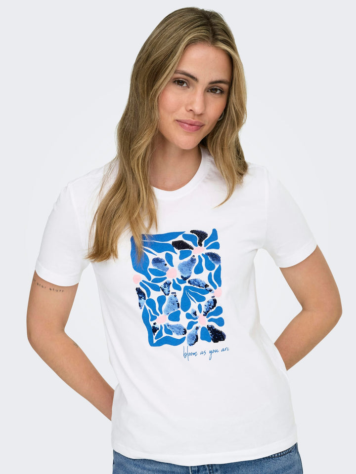Only ONLKITA REG S/S PRINT TOP NOOS – dames t-shirt - Off-white