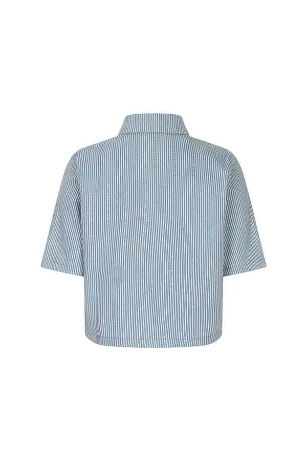 Lofty Manner Blouse Hera – dames blouse k/m denim - Blauw Dessin