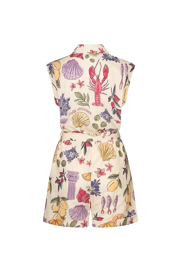 Lofty Manner RE22 Playsuit Daphne – dames jumpsuit - Ecru Dessin
