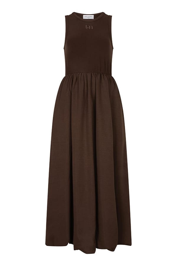 Lofty Manner Dress Pia – midi jurk bruin voor dames