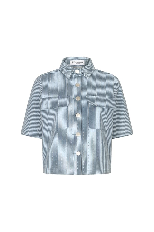 Lofty Manner Blouse Hera – dames blouse k/m denim - Blauw Dessin
