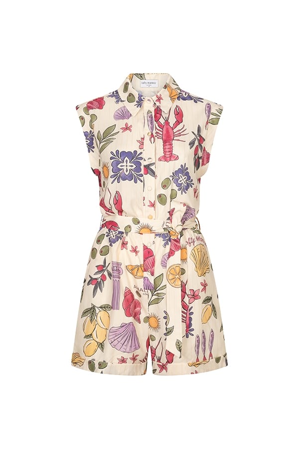 Lofty Manner RE22 Playsuit Daphne – dames jumpsuit - Ecru Dessin